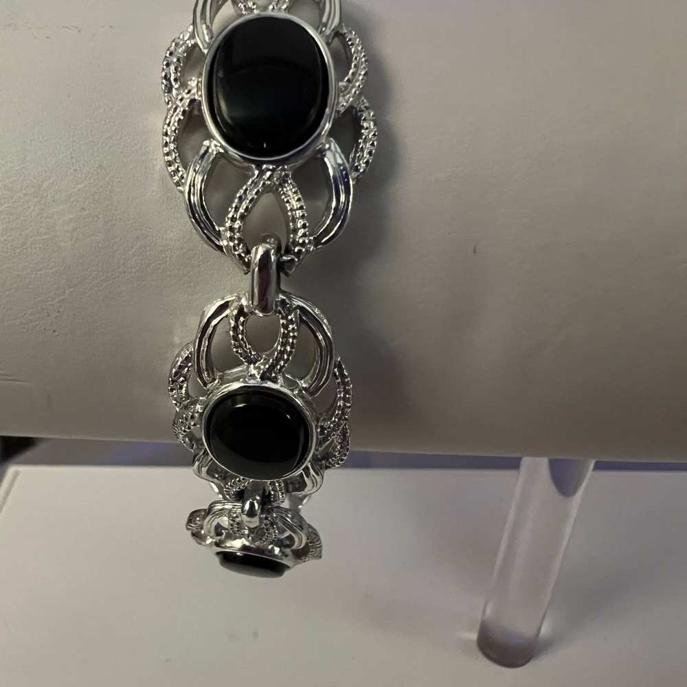 Elegant SilverTone and Black Bracelet Vintage